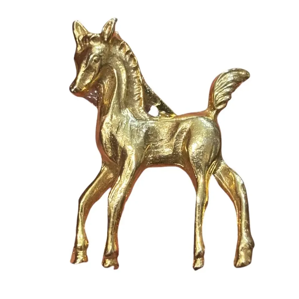 Vintage Gold Foal Horse Brooch Prancing Colt Equestrian Mid Century Repaired